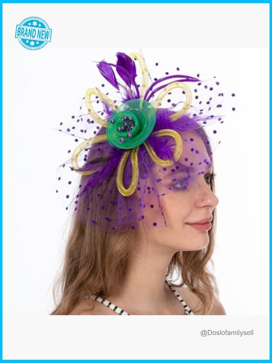 LED Light Up Fascinator Hat Feather Mesh Headband Wedding Hair Clip main image 7